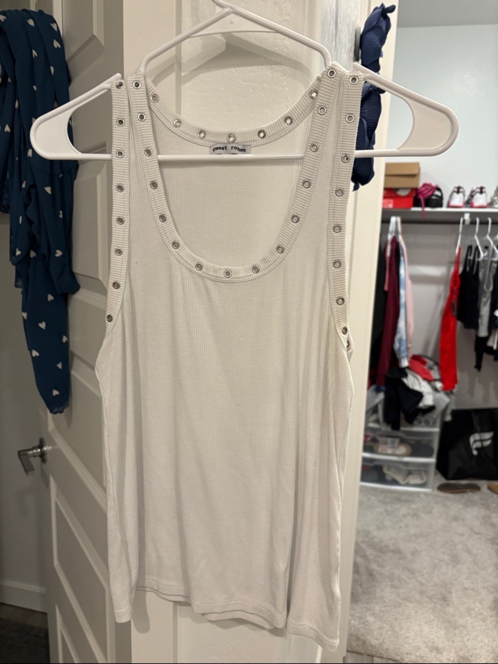 Sweet Romeo White Tank with Silver Stud Trim